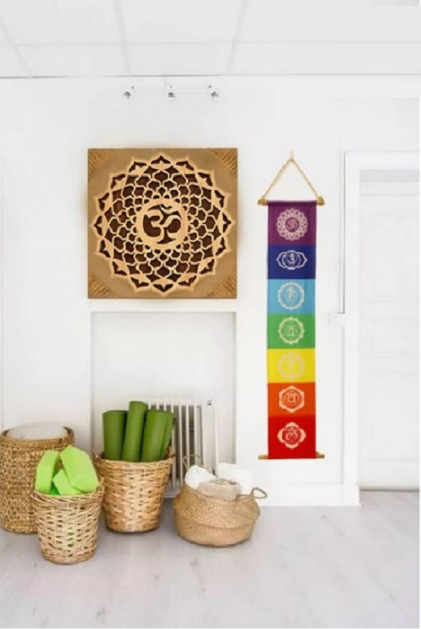 Hình ảnh Tranh Gỗ Mandala Chữ Om TreoTấm gỗ điêu khắc Hoa Mandala chữ Om Omkar treo tường decor trang trí phòng yoga nhà cửa quán cafe homestay