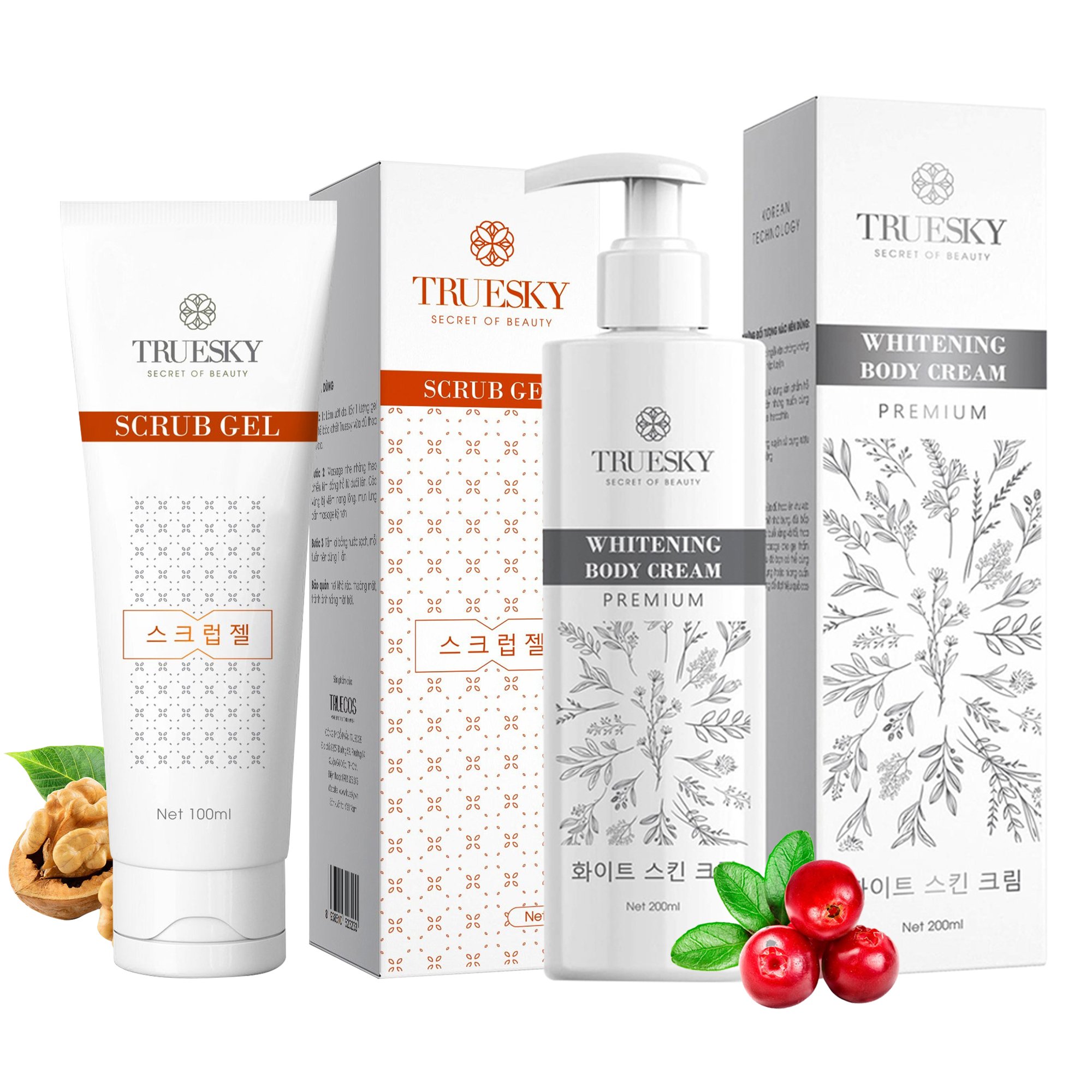 Bộ sản phẩm tắm trắng toàn thân cao cấp Truesky Premium VIP11 gồm 1 kem ủ trắng toàn thân 200ml &amp; 1 tẩy tế bào chết 100ml