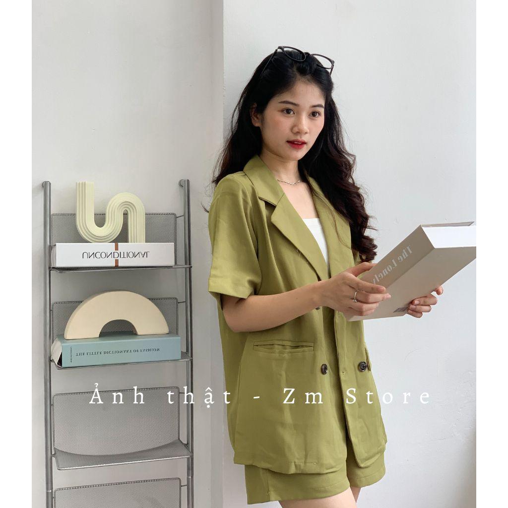 Set Áo Vest Blazer Cộc Tay Basic Kèm Quần Short Đùi Màu Trơn Thanh Lich Chuẩn Form Chất Đẹp Zmstore