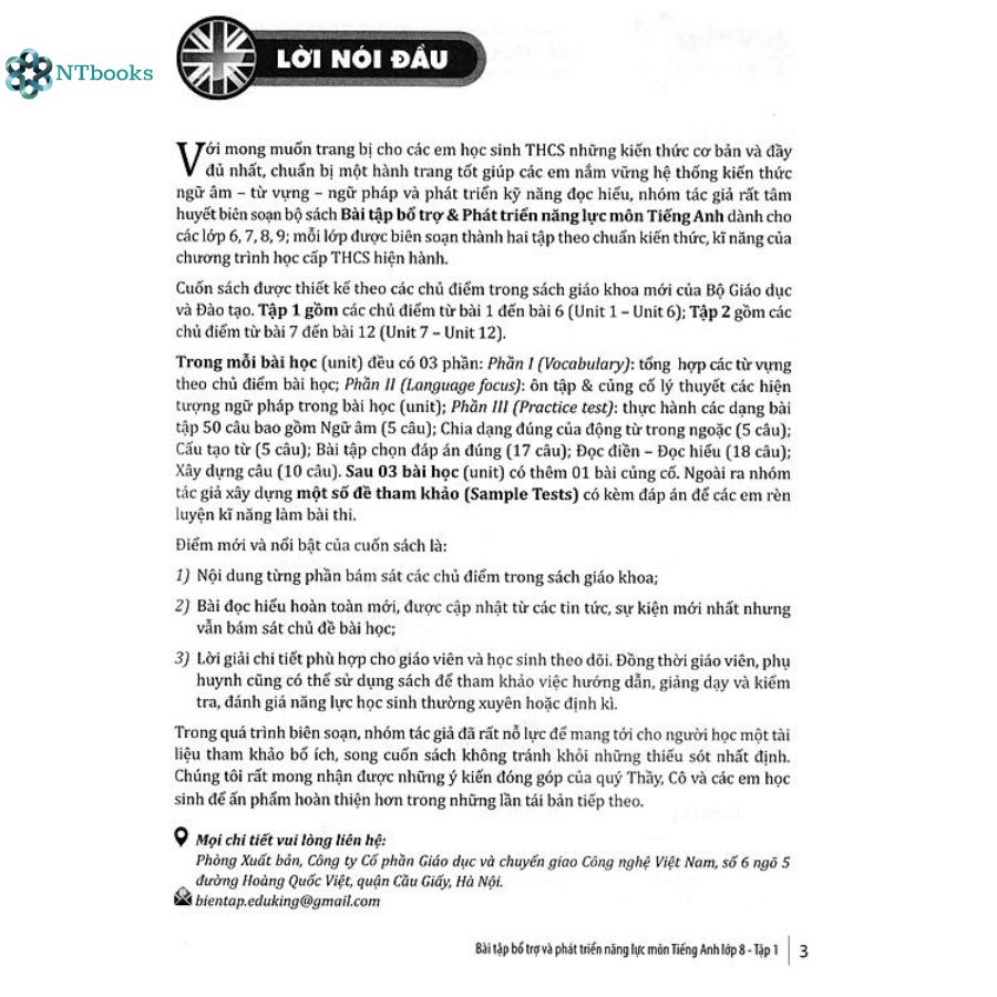 Sách Bài Tập Bổ Trợ Và Phát Triển Năng Lực Môn Tiếng Anh Lớp 8 - Tập 1 (Dành Cho Học Sinh Tự Ôn Luyện Nâng Cao Kiến Thức)