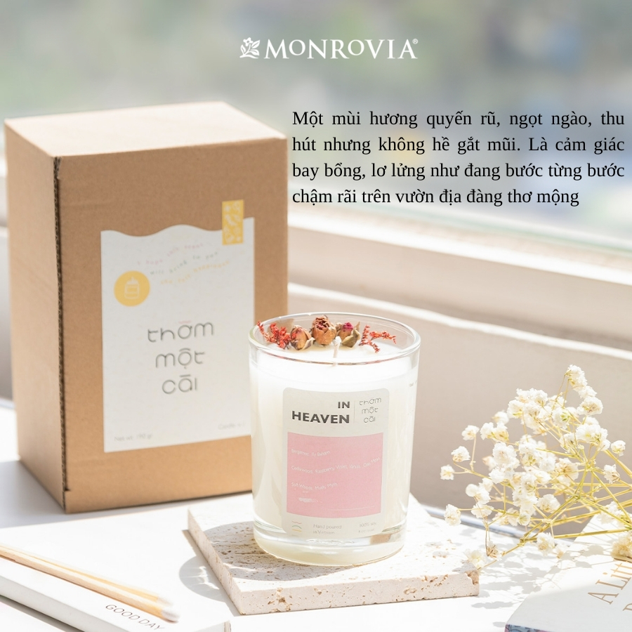 Nến thơm hanmade MONROVIA với 3 tầng hương, mùi hương dịu nhẹ, ngot, thư giãn, dễ ngủ, trọng lượng 190gr
