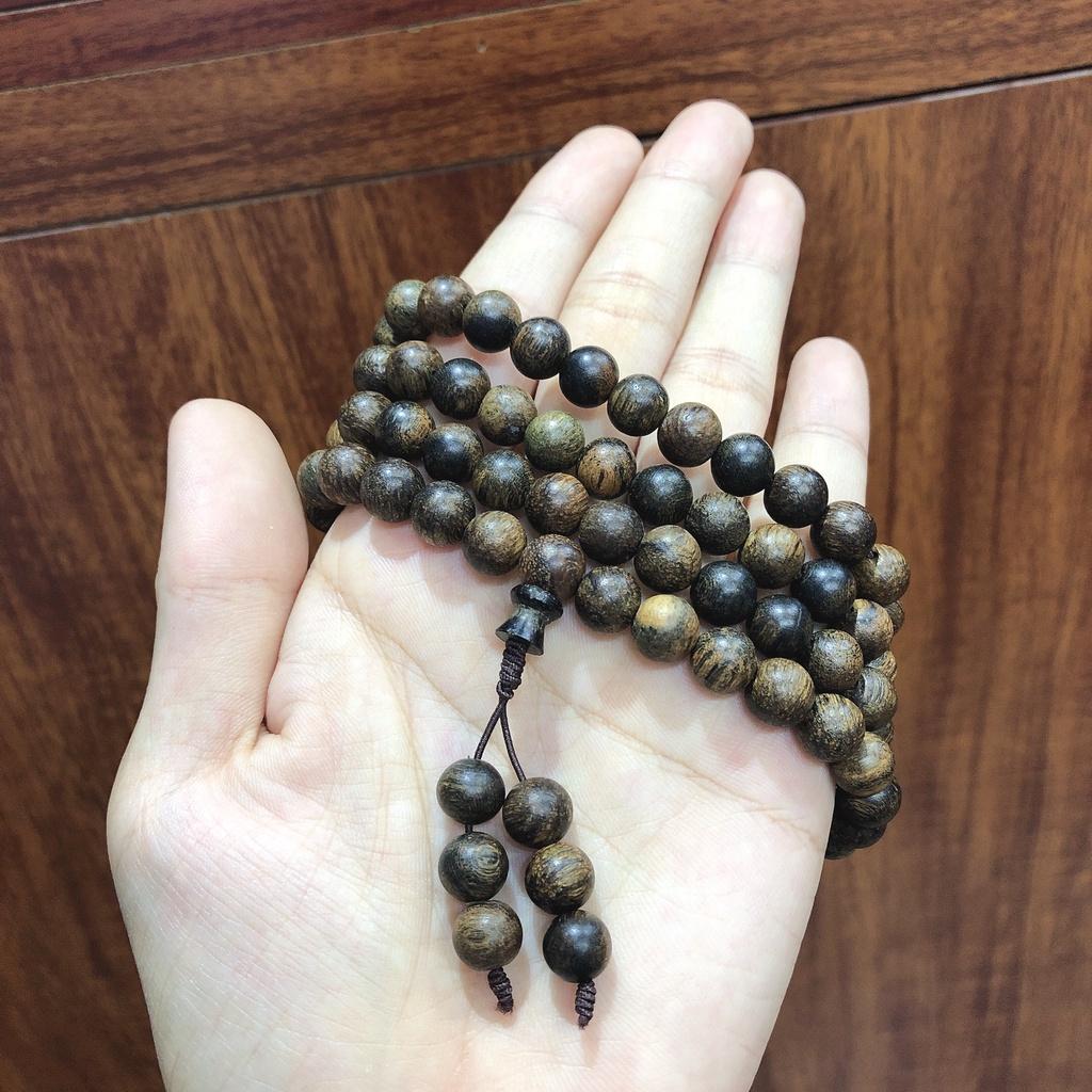 Vòng tay gỗ trầm hương tự nhiên 108 hạt 8li - Vòng tay đi chùa - Trầm rừng chìm