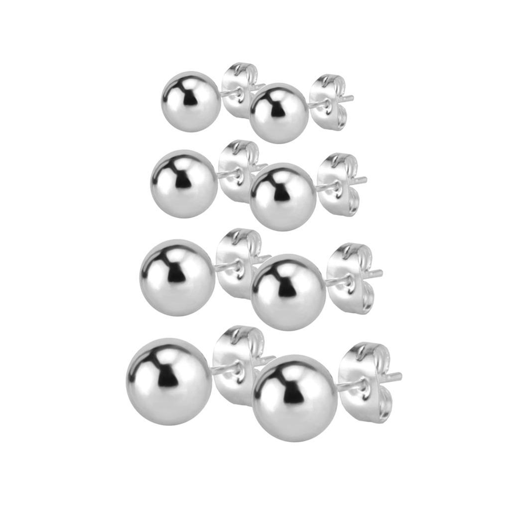 4 Pairs Bar  Steel Ball  Earring Stud Jewelry  3-6mm