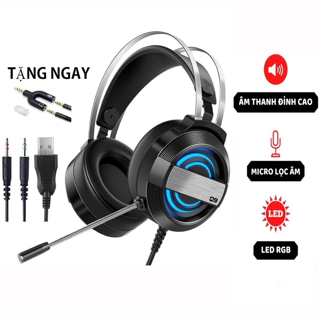 Tai nghe chụp tai máy tính ZTU Smart MC Q9 có đèn LED đổi màu, mic đàm thoại, headphone chơi game trên laptop, pc - Hàng Chính Hãng