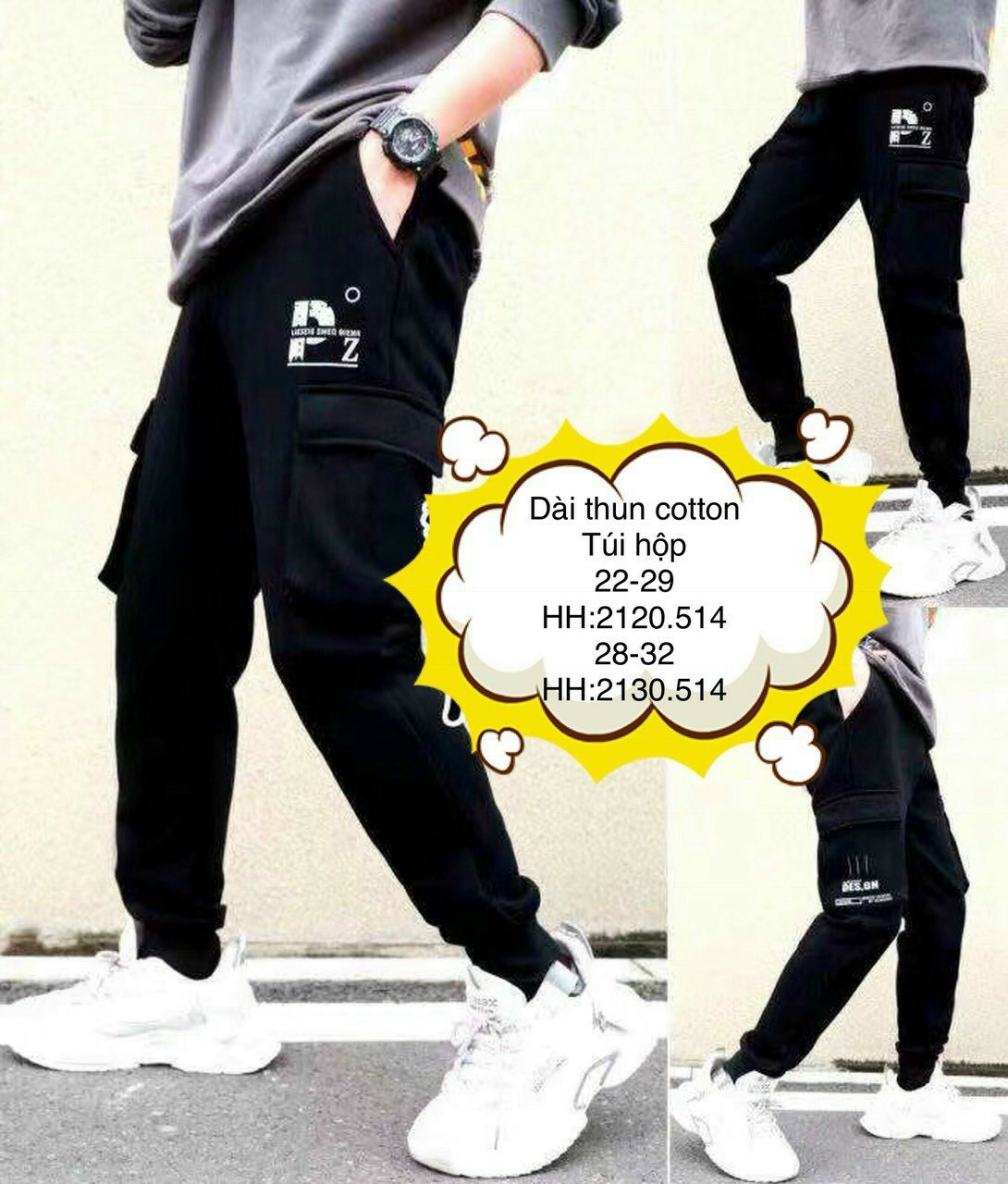 Quần dài Jogger phong cách cho bé trai size 18-45kg chất thun da cá mềm mịn mát