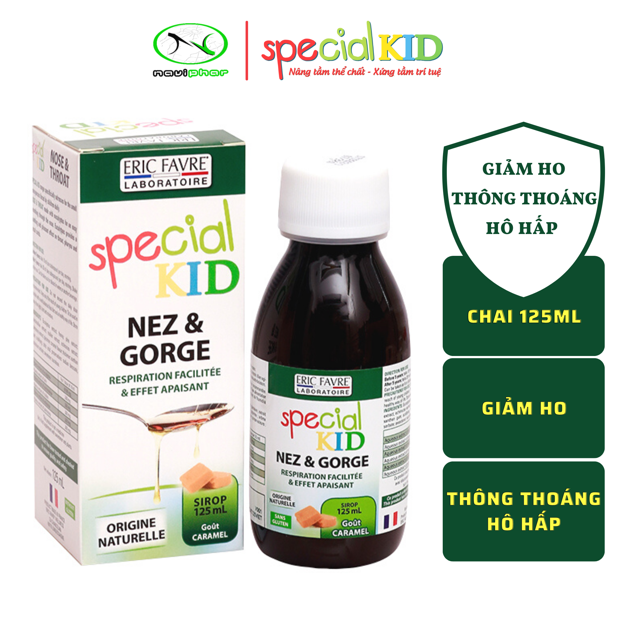 TPBVSK Special Kid Nez et Gorge - Hỗ trợ giảm viêm họng, viêm phế quản, Giúp thông mũi, giảm ho, bớt lo viêm họng (125ml)[Siro – Nhập khẩu Pháp]