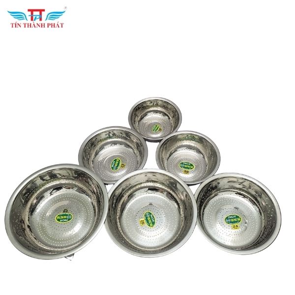 Combo 7 rá rổ inox Hồng Phước Thành số từ 18cm đến 30cm