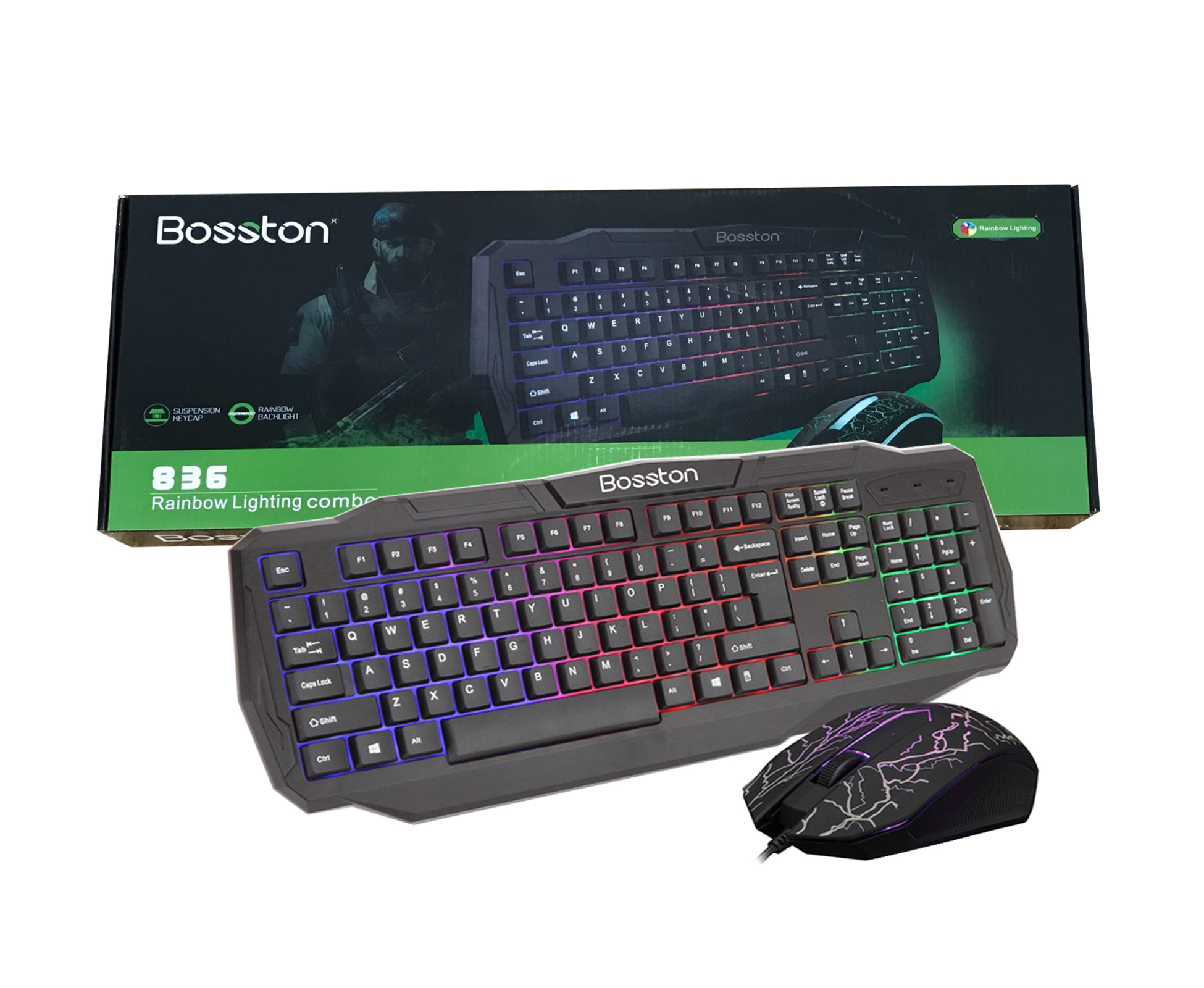 Combo Phím Chuột Gaming Có Led Siêu Ngầu Keyboard Bosston 836 - Hàng Chính Hãng