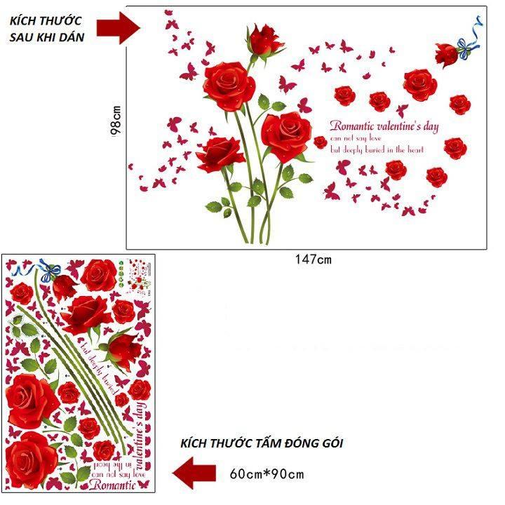 DECAL DÁN TƯỜNG COMBO HOA HỒNG ĐỎ 8