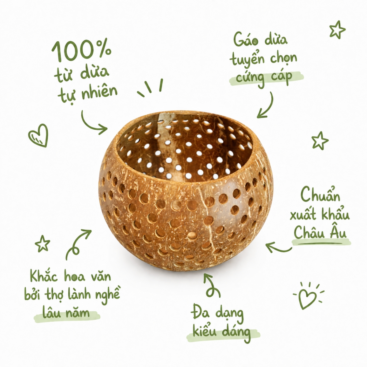 Đèn Nến Gáo Dừa Tealight ANKAN Kiểu Caro Handmade Vintage – Decor Trang Trí, Ánh Sáng Thư Giãn