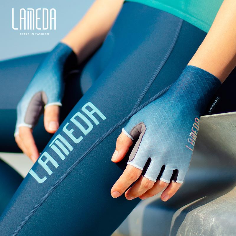 Găng tay đi xe đạp nửa ngón LAMEDA dành cho cả nam và nữ mùa hè thiết bị giảm xóc xe đạp địa hình chuyên nghiệp Color: Indigo Blue Size: S