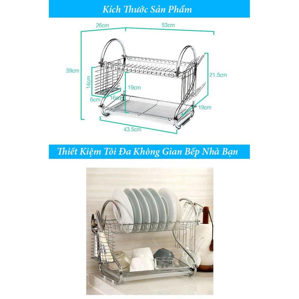 Giá kệ úp bát đĩa Inox 2 tầng có khay hứng nước hình chữ S - Giá kệ úp bát đĩa chữ s