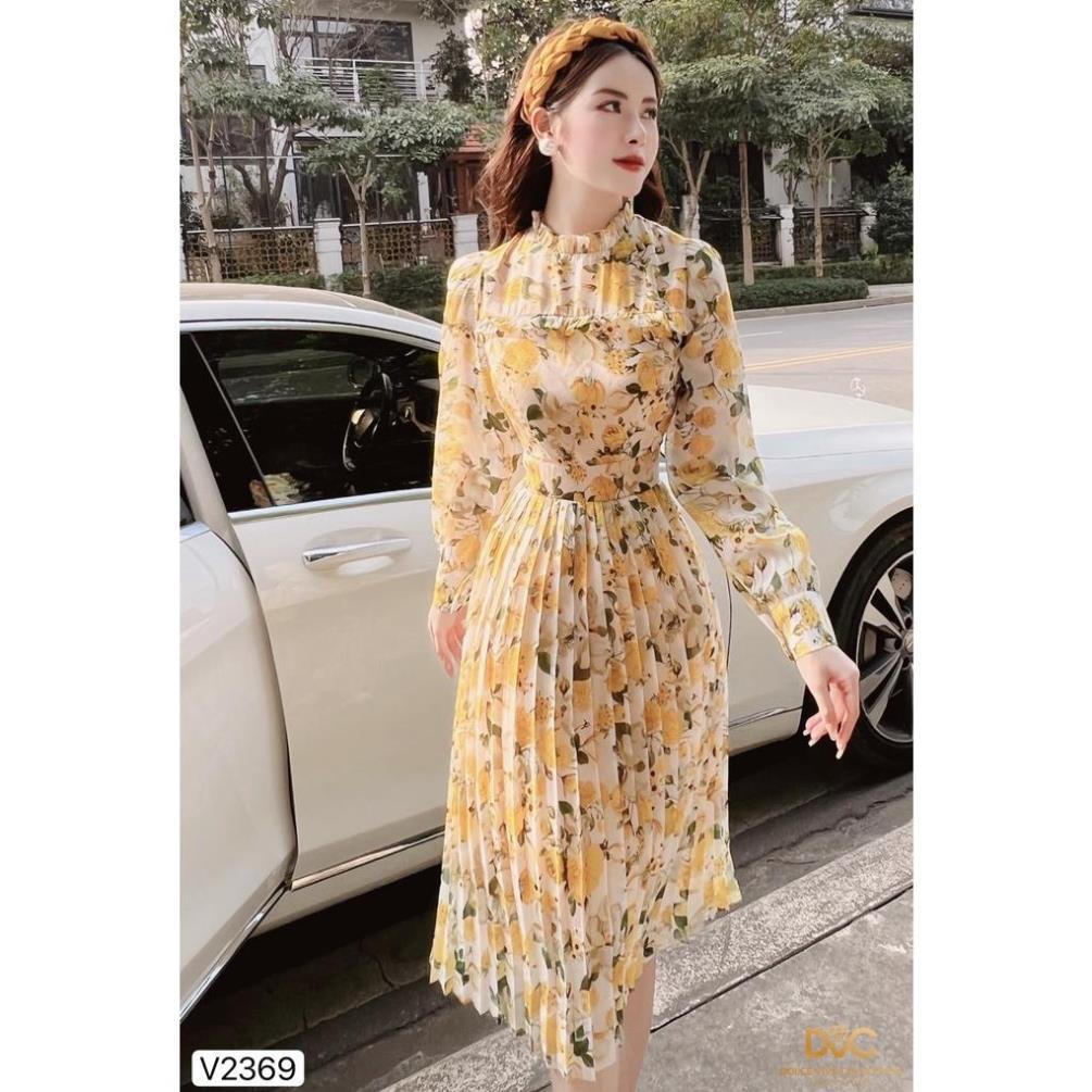 Váy hoa vàng chân dập ly V2369 - DOLCE VIVA COLLECTION