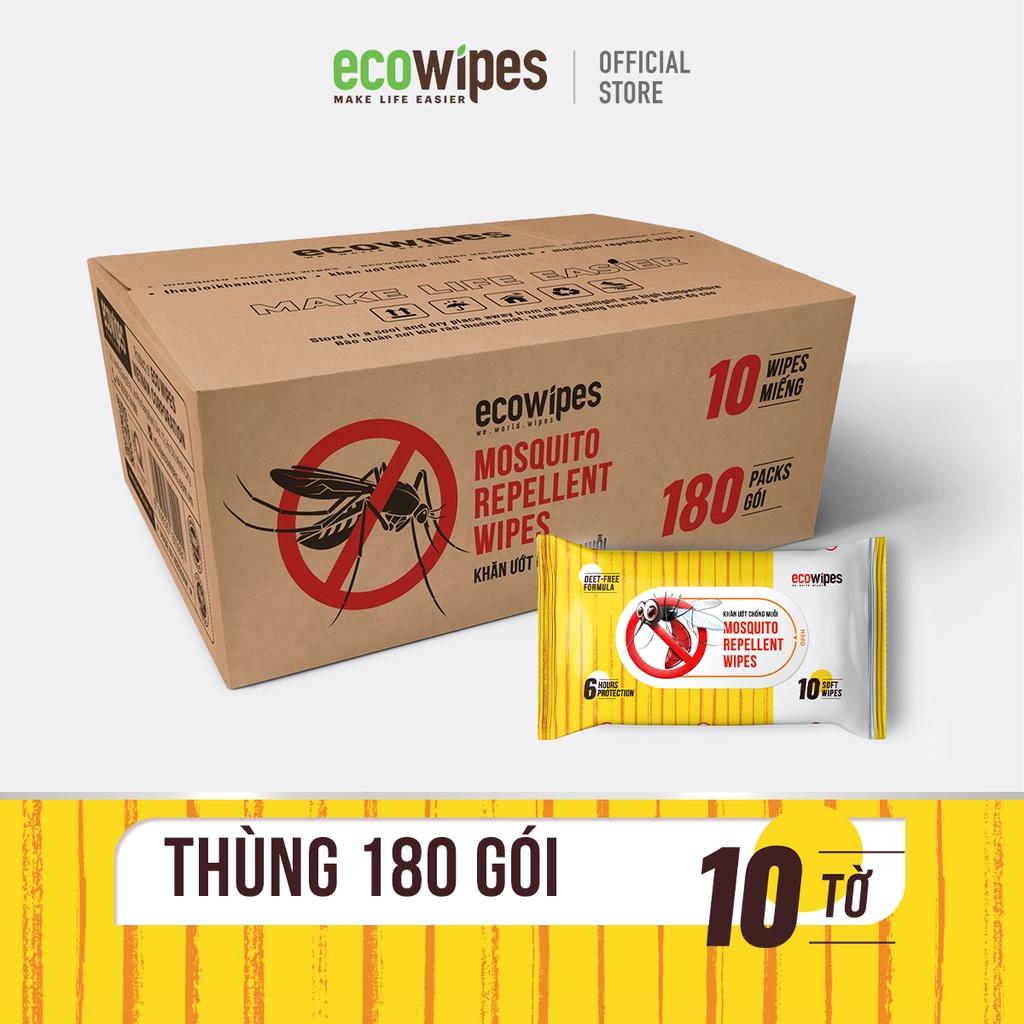 Thùng 180 gói khăn giấy ướt chống muỗi đốt EcoWipes gói 10 tờ giúp làm sạch vết mẩn ngứa vừa chống muỗi đốt lên đến 6h
