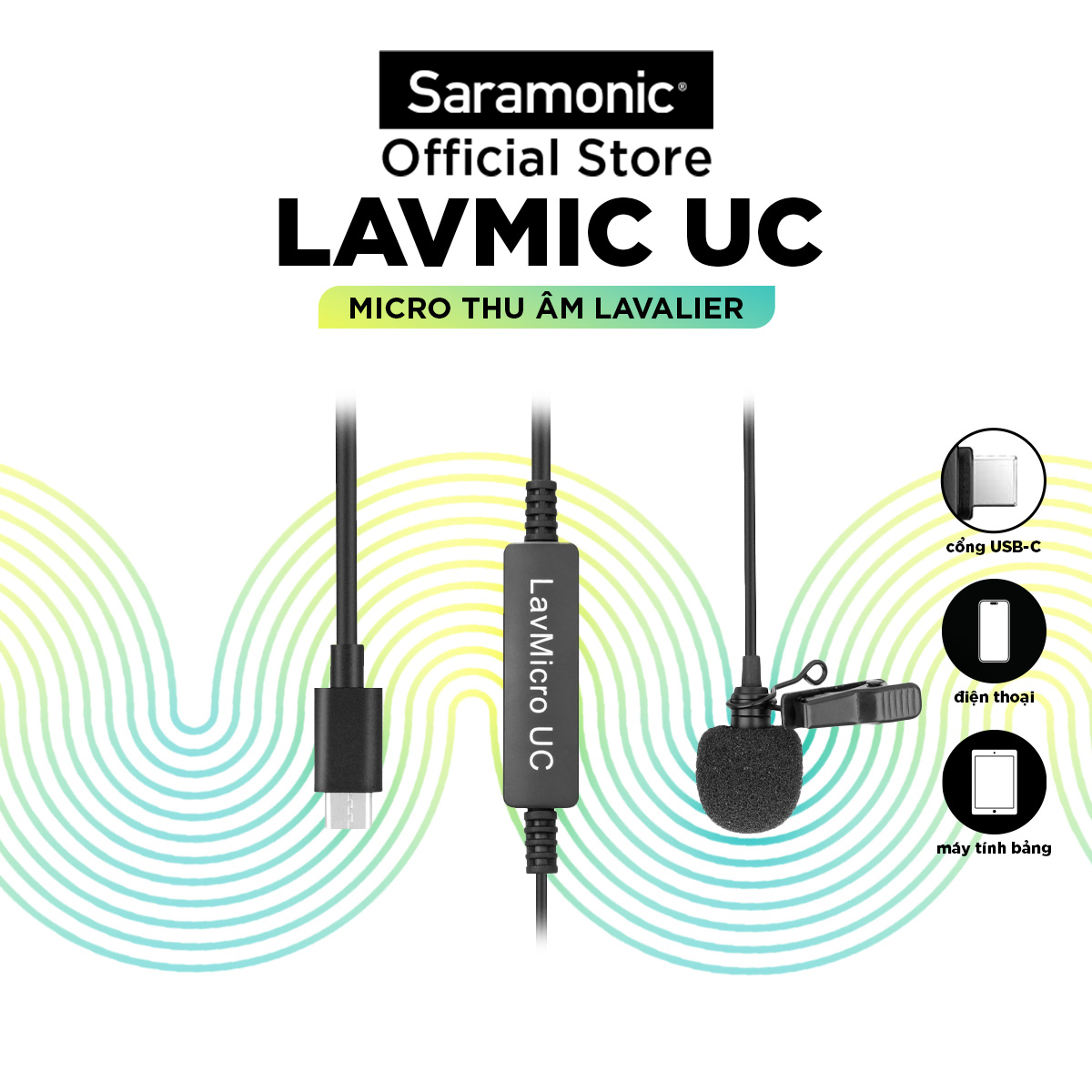 Micro Thu Âm Cài Áo Saramonic LavMicro UC Để Phỏng Vấn, Livestream, Podcast cho Điện thoại Android/ Cổng Usb-C - Hàng Chính Hãng