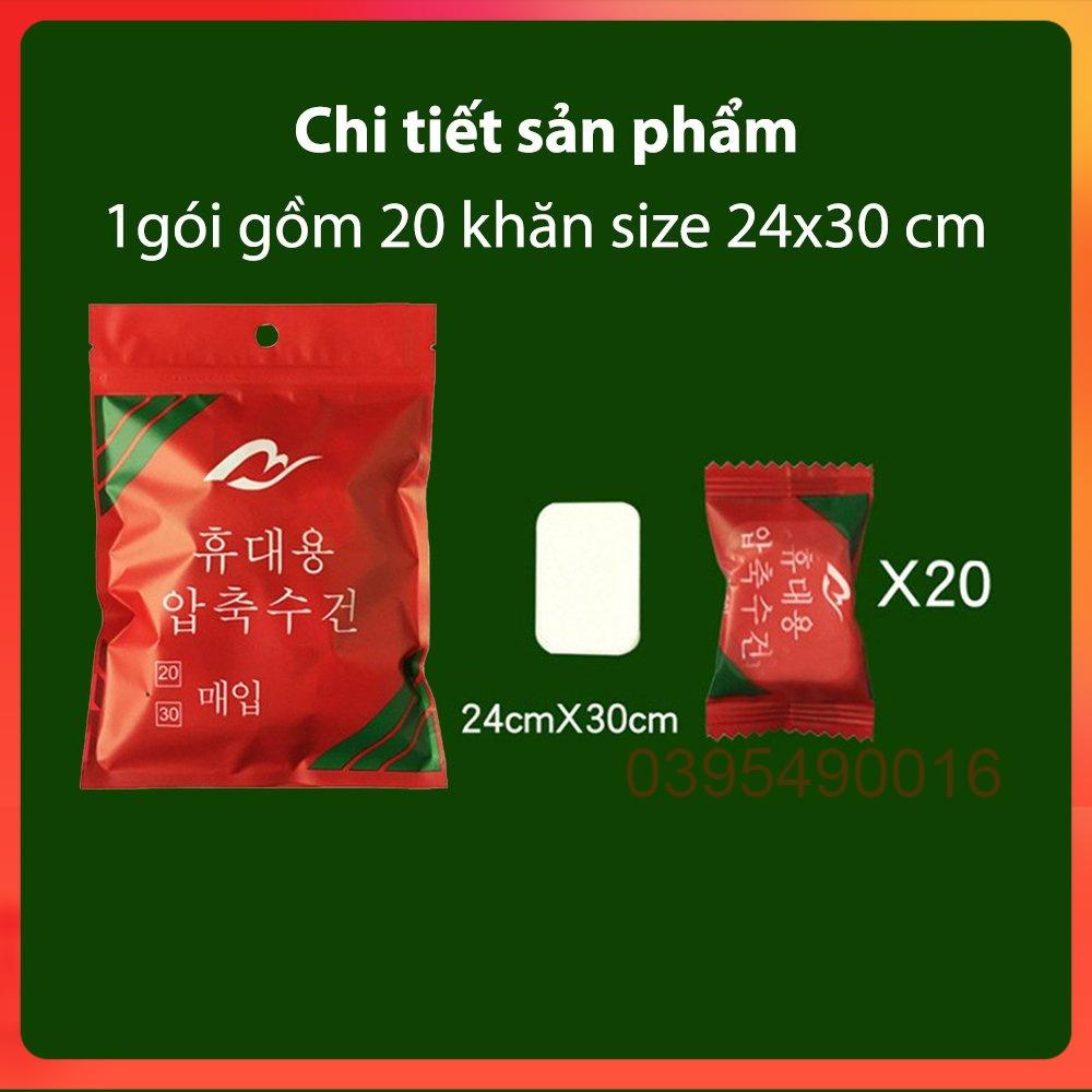 Khăn Giấy Nén Hàn Quốc Gói 20 Viên Cao Cấp- Khăn 24x30cm - Loại Dày 2 Lớp - Mang Đi Du Lịch, Công Tác Tiện Lợi