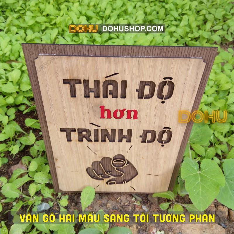 Tranh Treo Tường Gỗ Tạo Động Lực DOHU205: Thái độ hơn trình độ - Video shop tự chụp