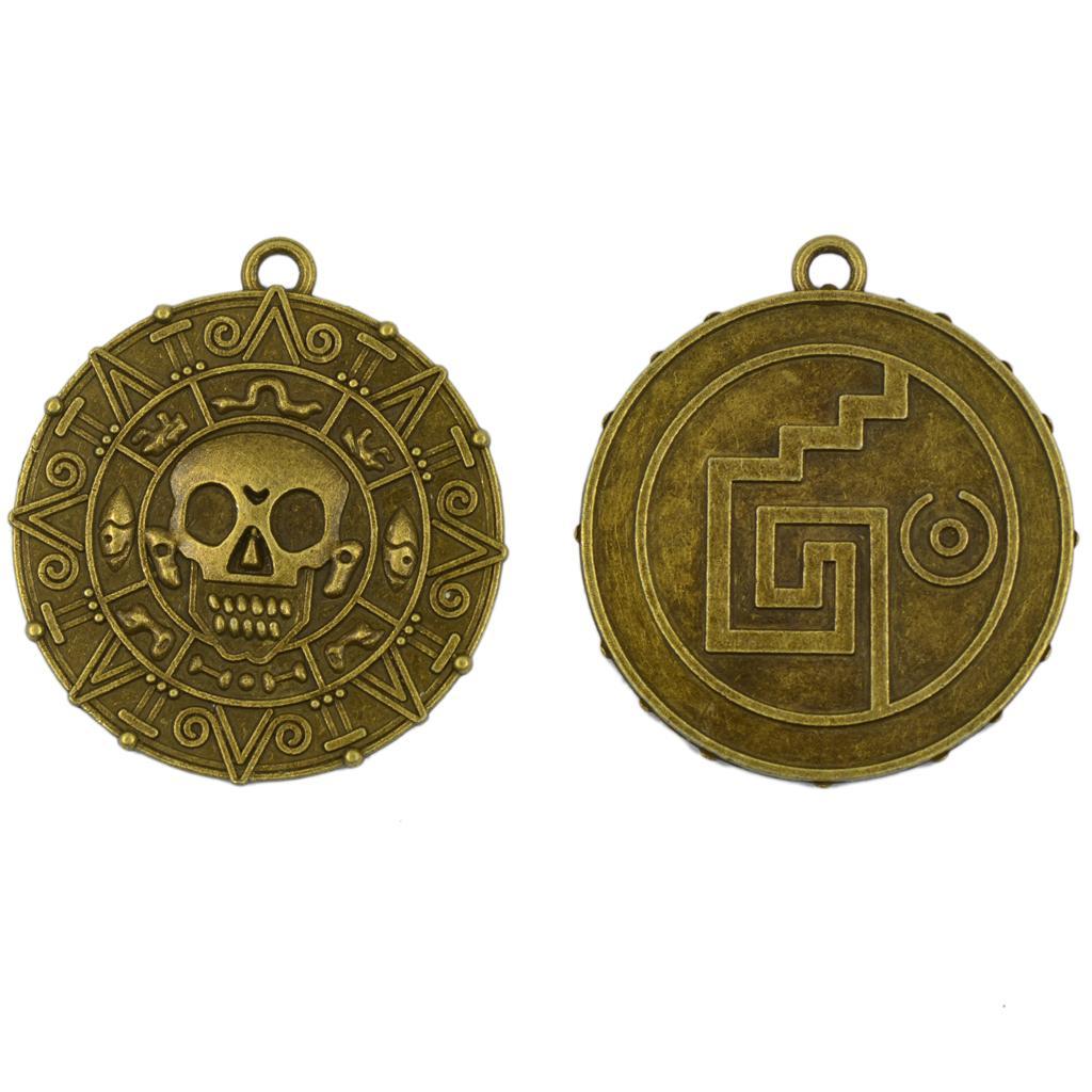 Pirates of the   coin Medallion Skull Charm Necklace Pendant