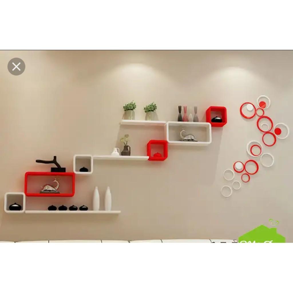 Bộ kệ gỗ trang trí treo tường lõi xanh chống ẩm cao cấp như hình