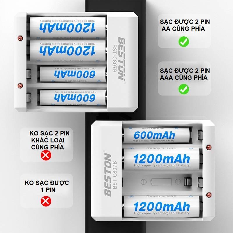 Bộ Sạc Pin AA, AAA Beston C807B Cắm trực tiếp nguồn điện 220V Dùng cho micro không dây, đồ chơi, đồng hồ, điều khiển