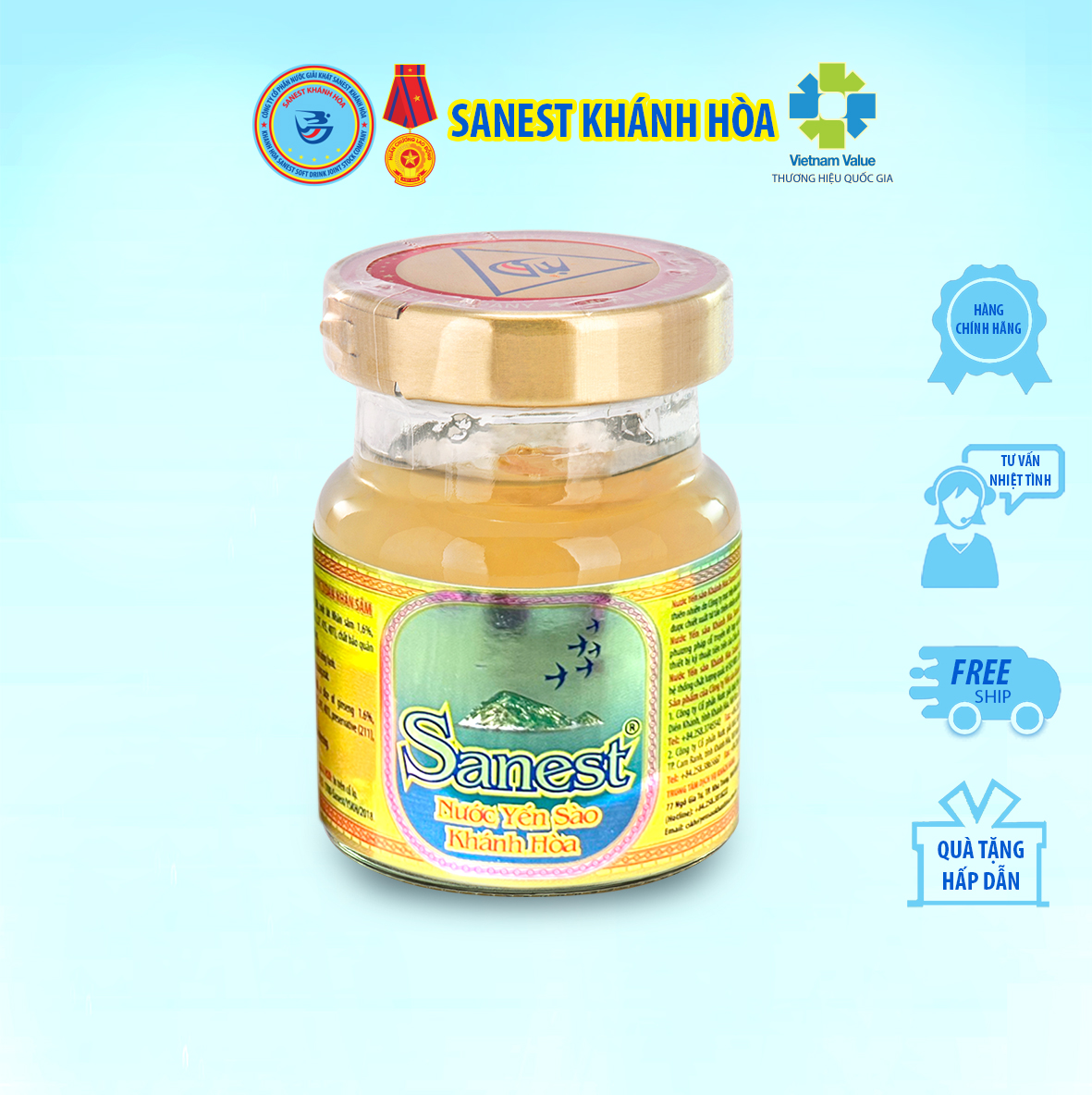 [Combo 60 lọ] Nước Yến sào Khánh Hòa Sanest Nhân sâm đóng lọ 70 ml