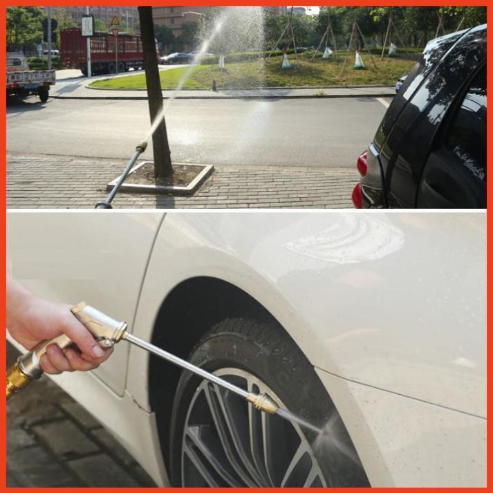 Bộ dây vòi xịt nước rửa xe, tưới cây . tăng áp 3 lần, loại 15m 206701-2 đầu đồng,cút,nối nhựa vàng