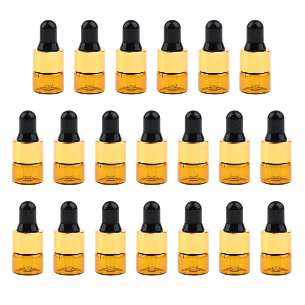 20 Set Glass 1ml 2ml 3ml Essential Oils Refillable Empty Amber Bottles with Orifice Reducer Dropper for Perfume