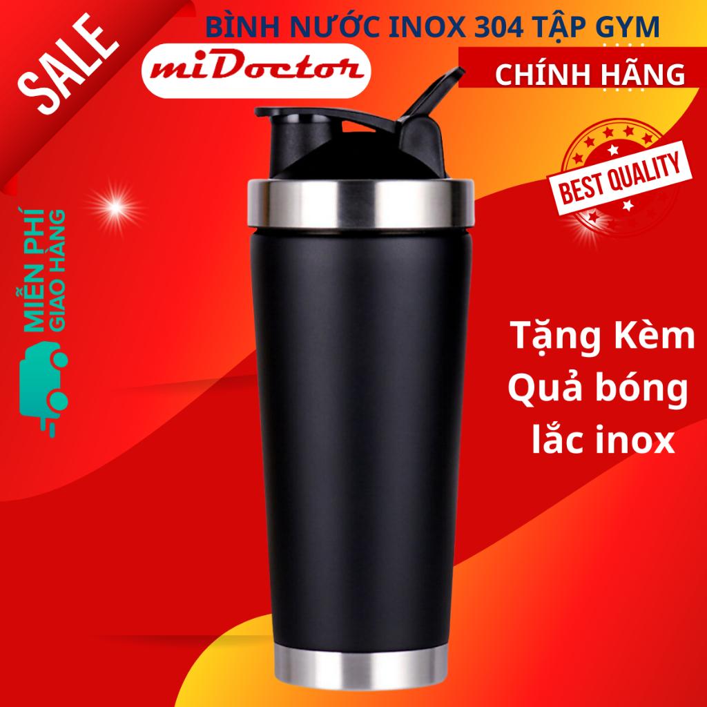 Bình Lắc Inox Tập Gym Shaker Cao Cấp Chính Hãng miDoctor 800ml – Chọn Màu Tặng Kèm Bóng Lò Xo Đánh Bột