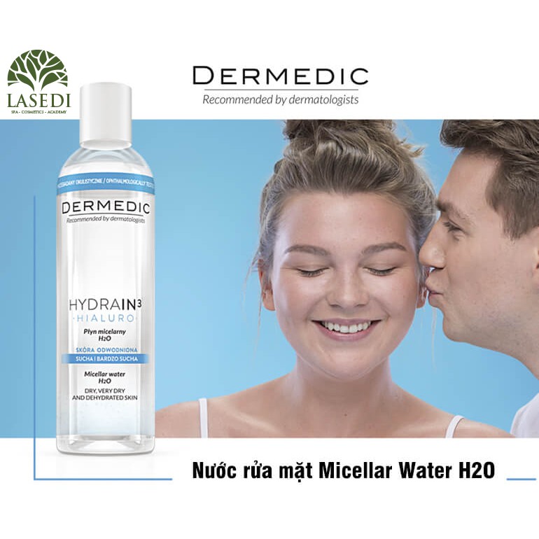 Nước làm sạch 2in1 cho da khô Dermedic Hydrain3 Hialuro Micellar Water H2O Dermedic 100ml