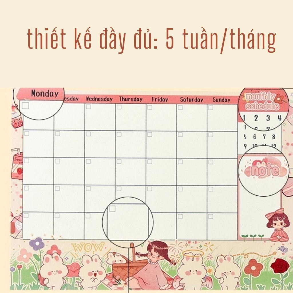 Set 30 tờ thời khoá biểu học sinh giấy viết kế hoạch lịch biểu trong tháng in hoạ tiết dễ thương