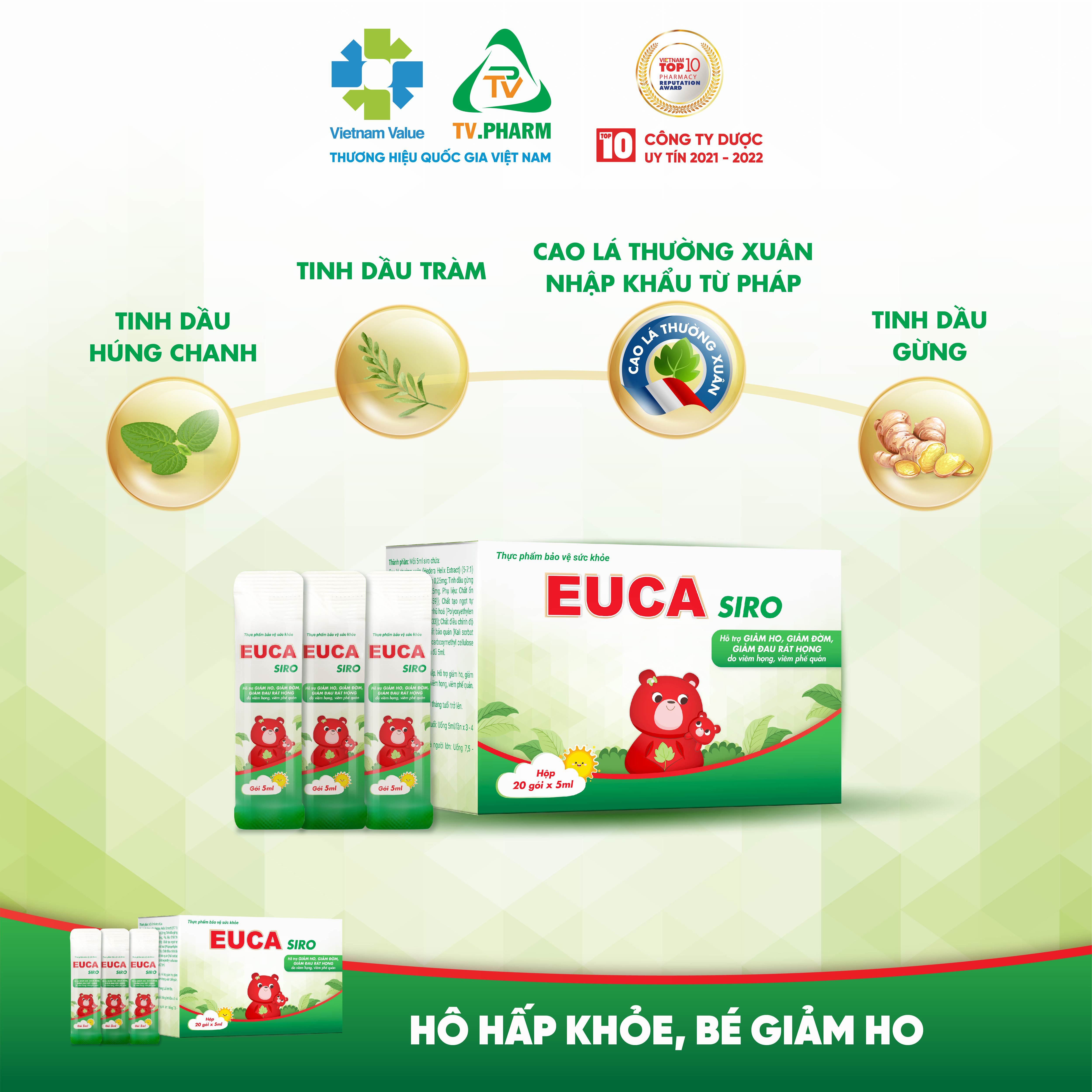 EUCA SIRO - Hỗ trợ giảm ho, giảm đờm, giảm đau rát họng cho bé