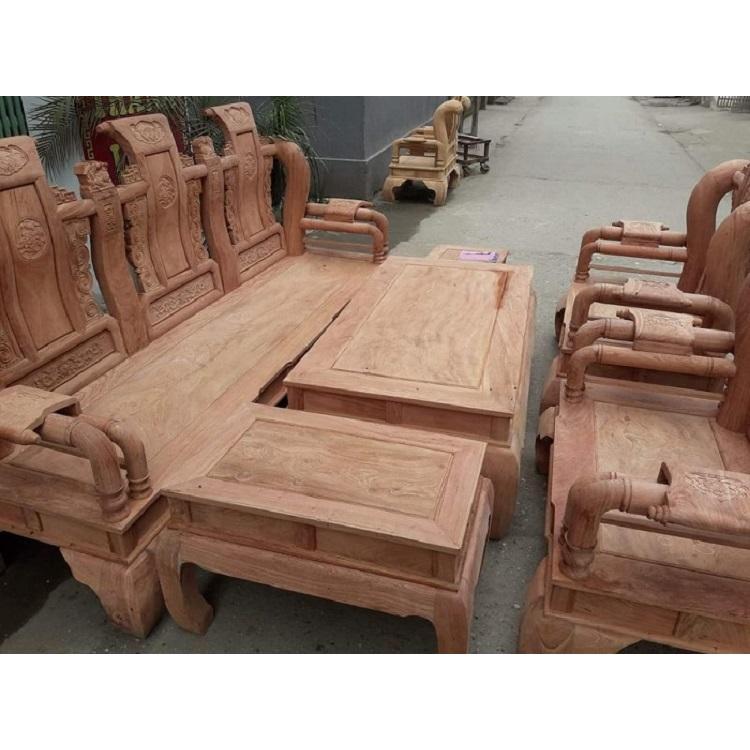 bộ bàn ghế phòng khách tần thủy hoàng gỗ gõ tay 12 hàng 6 món