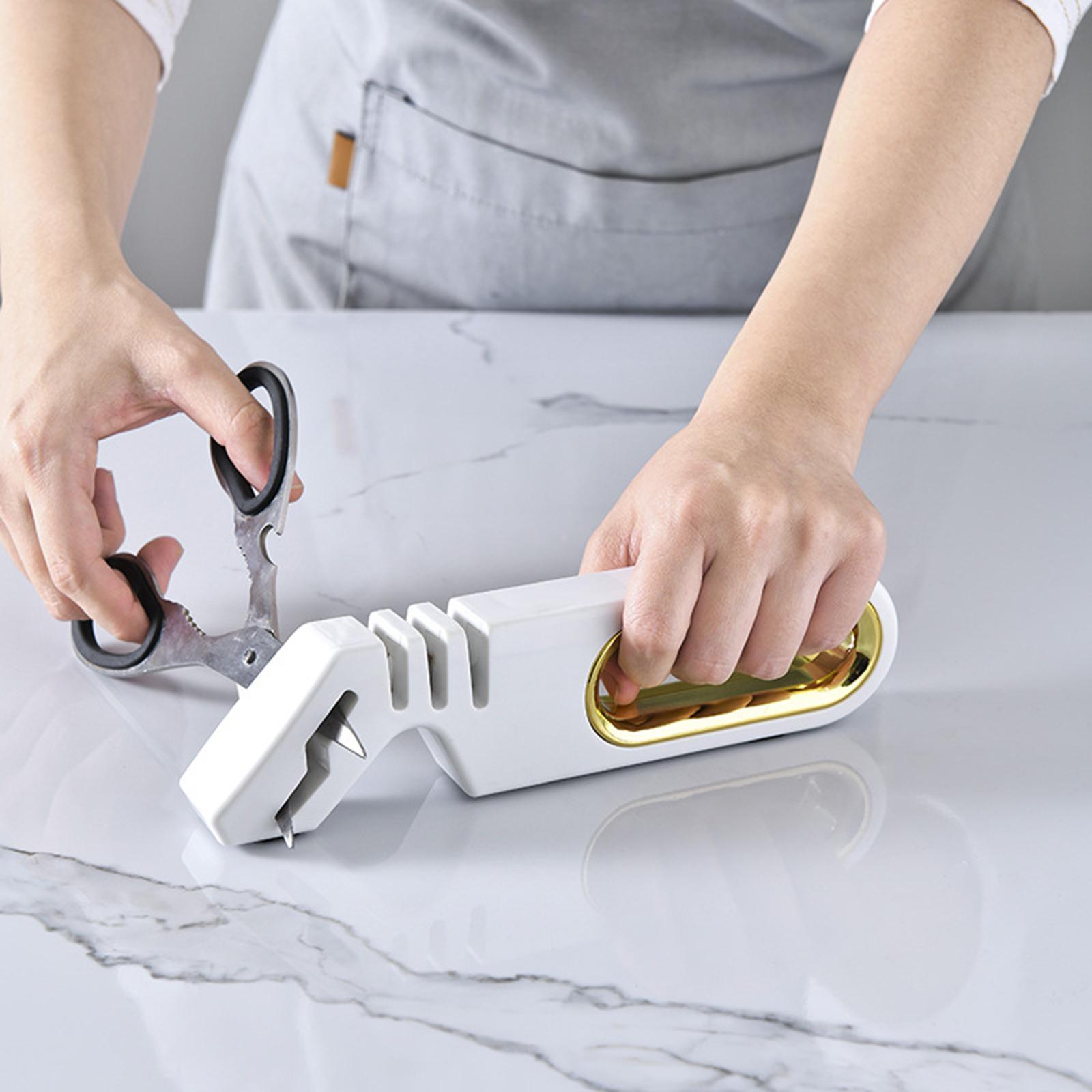 4 in 1 Knife Sharpener with Scissors Sharpening, Premium Polish Blades, Kitchen Knife Sharpener for Ceramic and Steel Knives, Scissors