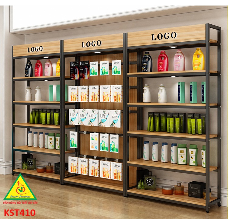 Kệ trưng bày sản phẩm, hàng hóa , kệ trang trí khung sắt mặt gỗ KST410 - Nội thất lắp ráp Viễn Đông Adv