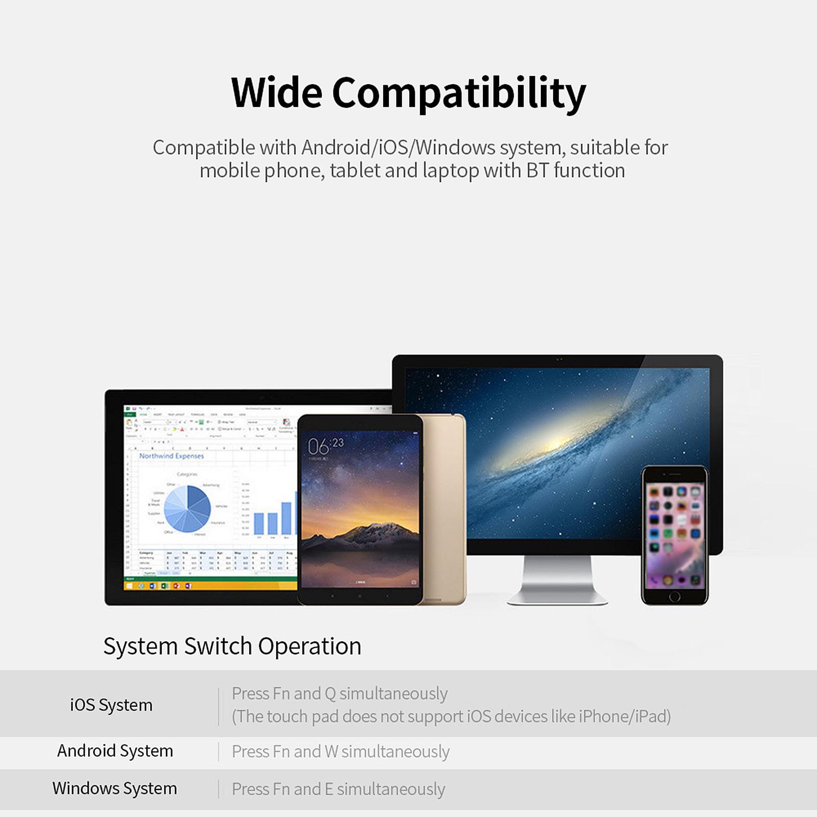 Bàn phím BT không dây siêu mỏng di động với Touchpad cho Windows / Android / iOS Silver