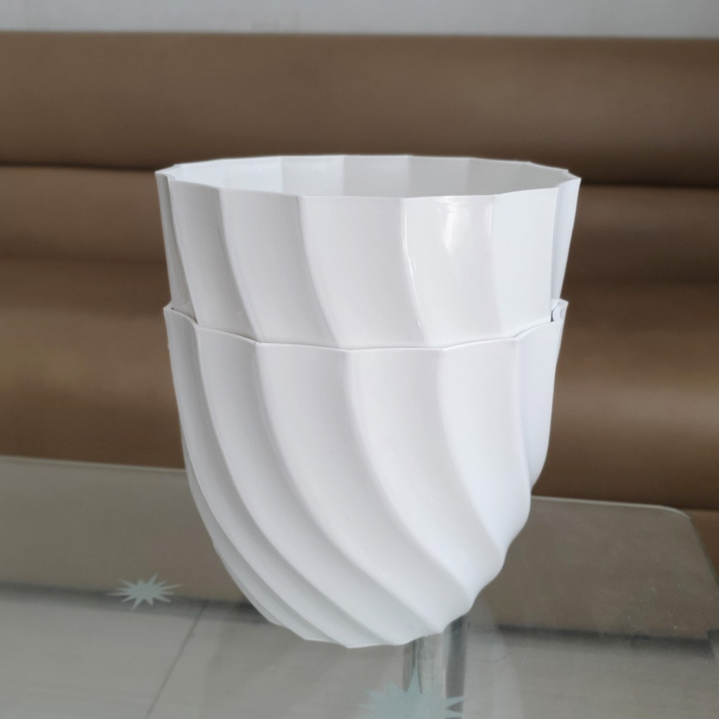 Bộ 4 chậu hoa ốc xoắn màu trắng nhựa dày đẹp 21x17cm