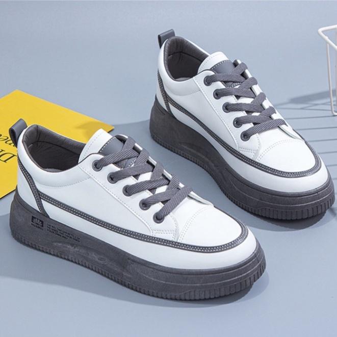 Giày thể thao nữ độn đế sneaker phối màu trắng xám bata cao cấp kiểu Hàn Quốc