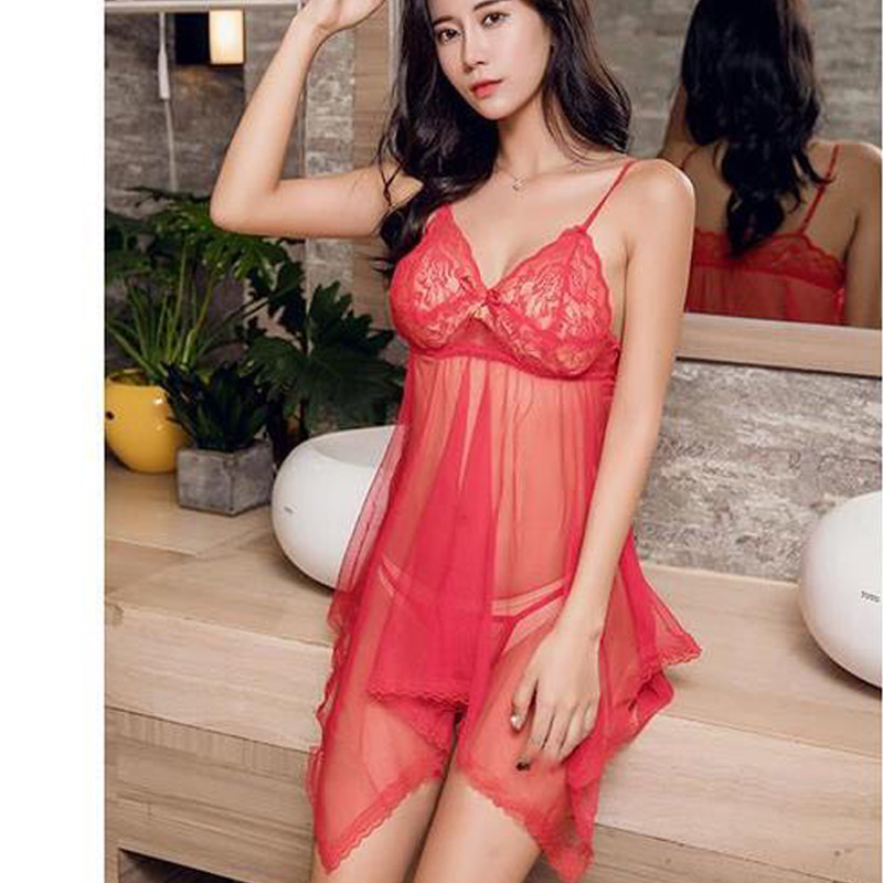 Váy ngủ hai dây xuyên thấu ren ngực sexy Q445 - Đầm ngủ nữ ren quyến rũ - Đồ ngủ nữ gợi cảm - Đồ ngủ mạc nhà