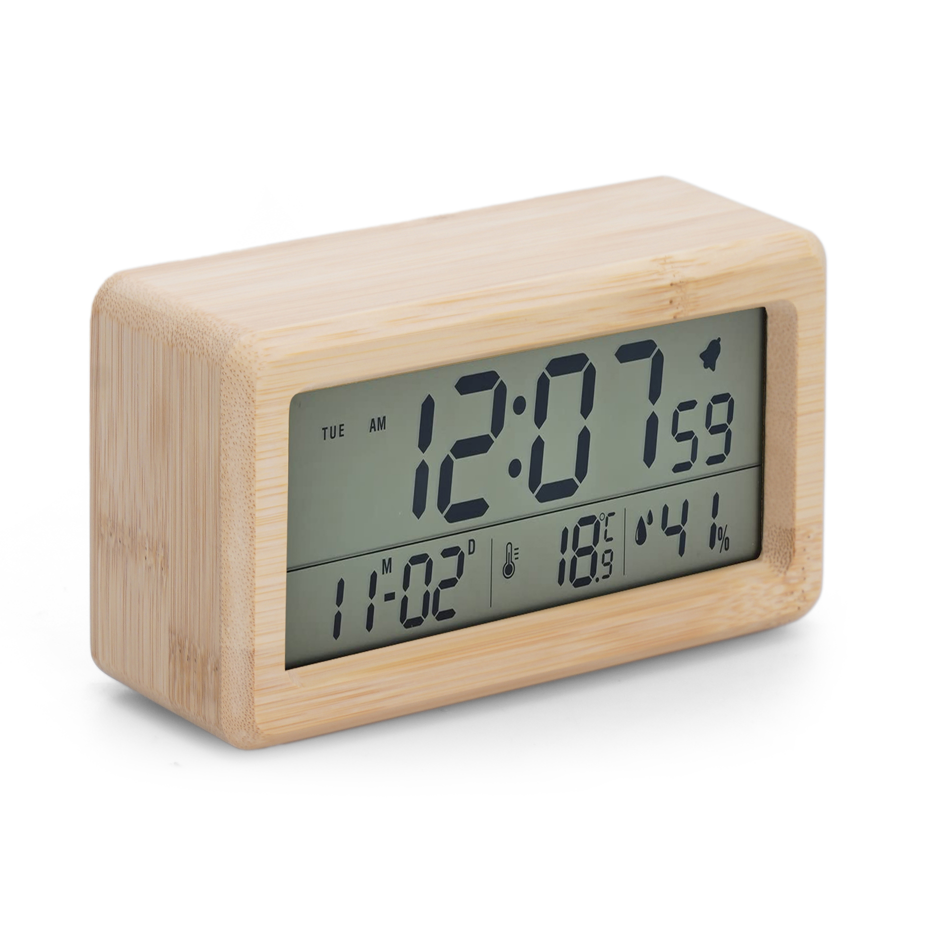 Đồng hồ báo thức để bàn kỹ thuật số bằng tre_Màu gỗ tự nhiên