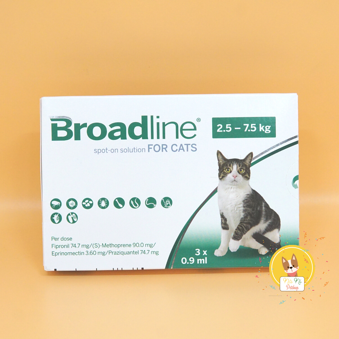 Broadline phòng trị nội ngoại ký sinh trùng (mèo từ 2,5 - 7,5kg; 1 hộp x 3 ống)