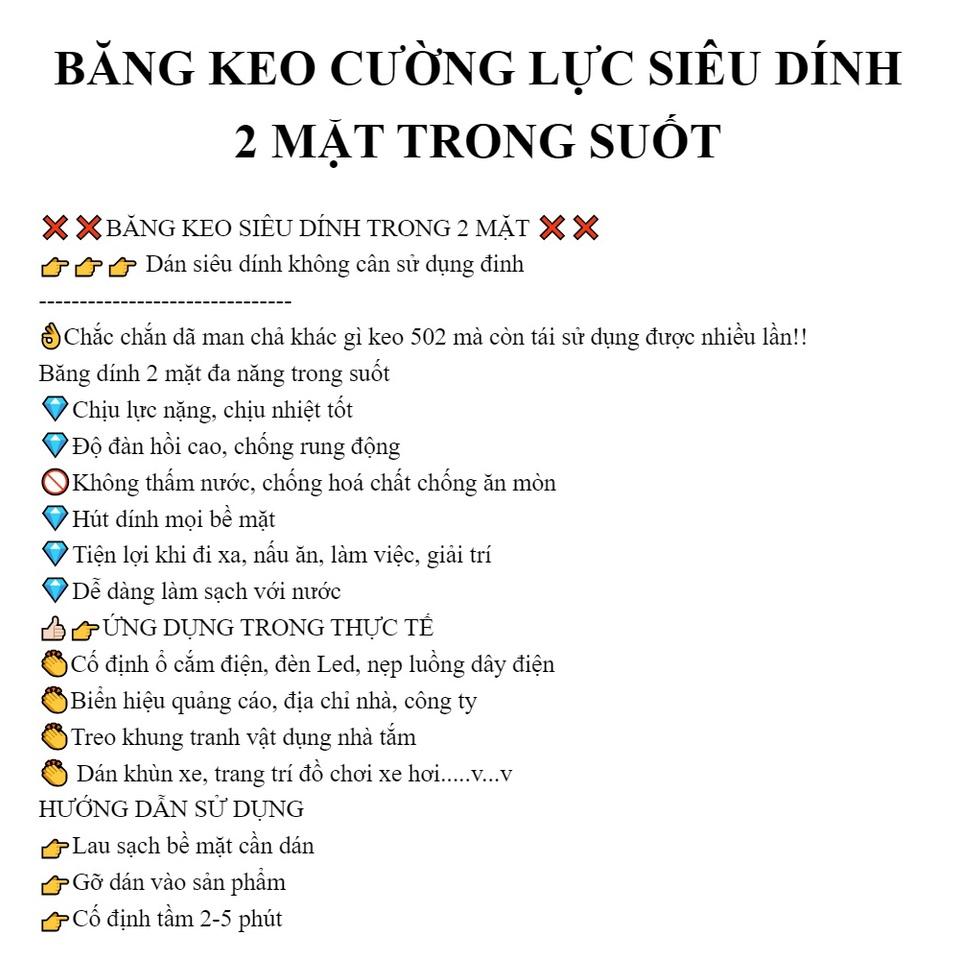 BĂNG KEO SIÊU DÍNH NHẬT BẢN 2 MẶT TRONG SUỐT DÁN TƯỜNG ĐA NĂNG ĐỘ DÀI 1M 3M 5M