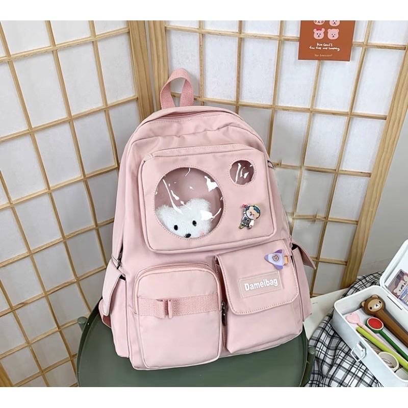 Balo Nữ Đi Học Laptop thời trang ulzzang cặp sách đi học Sinh viên học sinh BALO ULZZANG DEMIBAG ĐẦU GẤU