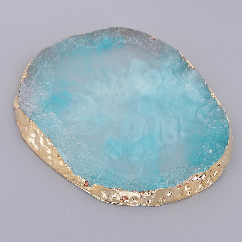 3x Gold Edge Imitation Agate Plate - Nail Art Coasters Cup Mat Pendant Blue