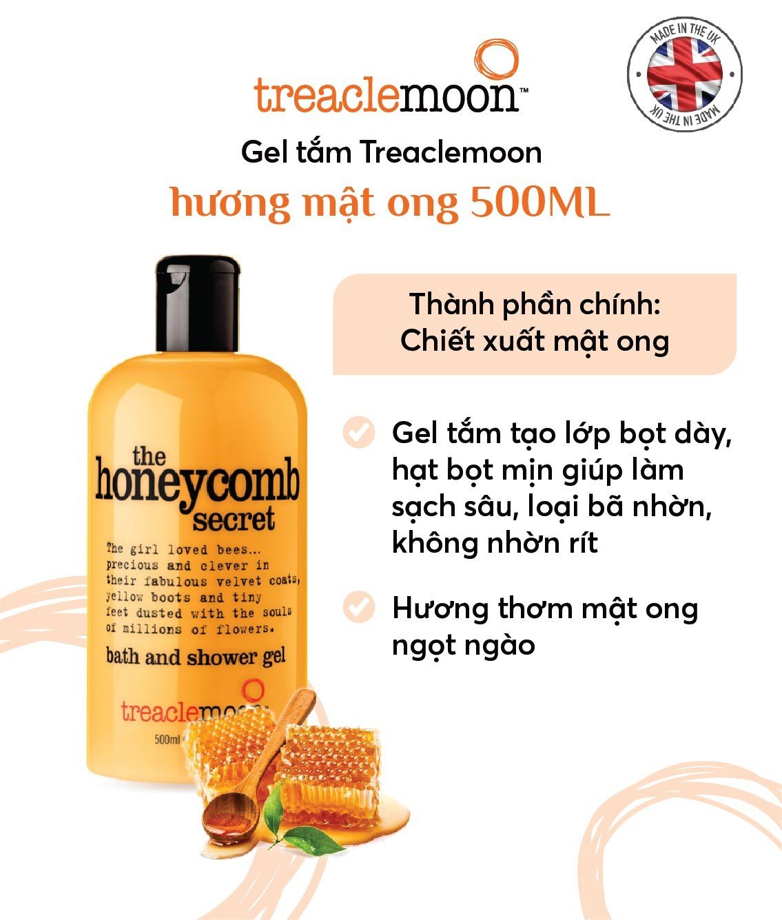 Gel tắm chiết xuất mật ong Treaclemoon 500ml