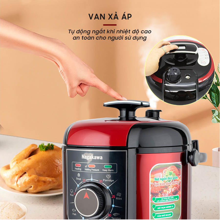 Nồi Áp Suất Điện Nagakawa NAG0205 (6.0 Lít) - Hàng Chính Hãng