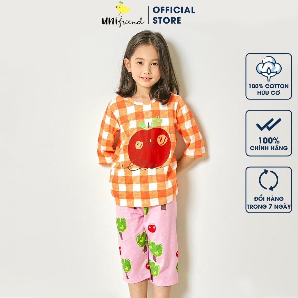 Bộ đồ lửng tay mặc nhà cotton mịn cho bé gái U2022 - Unifriend Hàn Quốc, Cotton Organic