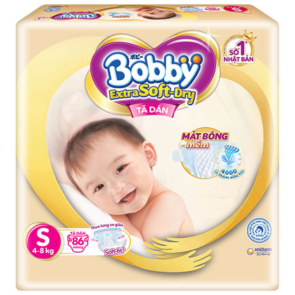 Tã dán cao cấp Bobby Extra Soft Dry S86 (86 miếng)