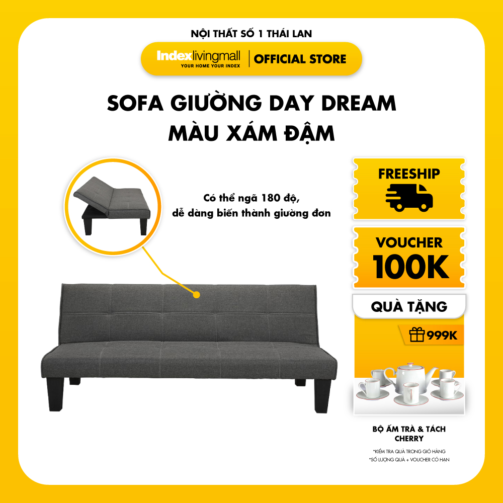 Ghế sofa giường đa năng DAY DREAM khung gỗ, đệm bọc vải XÁM ĐẬM, tựa lưng ngả 3 cấp độ | Index Living Mall - Phân phối độc quyền tại Việt Nam
