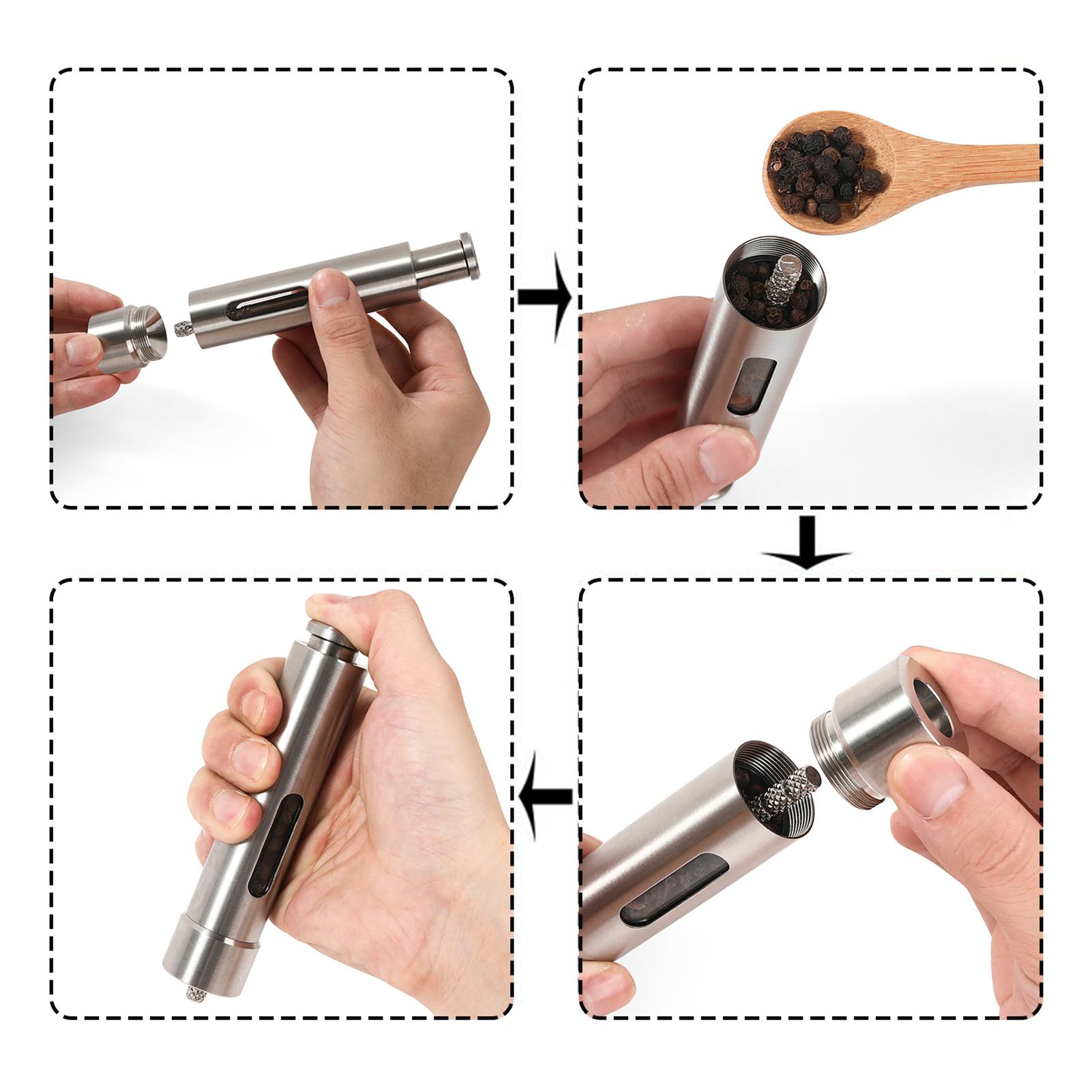 Máy xay hạt tiêu dạng chai bằng thép không gỉ, dung tích lớn thiết kế tinh tế.