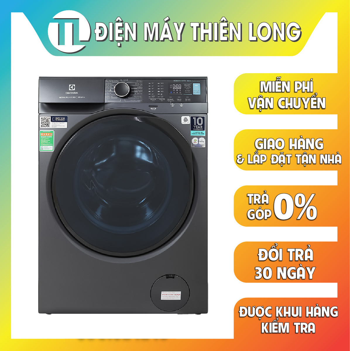 Máy Giặt Cửa Trước Electrolux 10kg UltimateCare 500 - EWF1024P5SB - Giặt hơi nước diệt 99.9% vi khuẩn, không cặn giặt tẩy, tiết kiệm điện hơn 50% [Hàng Chính Hãng]